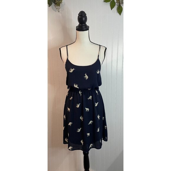 Everly Navy Sleeveless Dress With Elephant Print & Adjustable Straps Size S - Picture 4 of 13